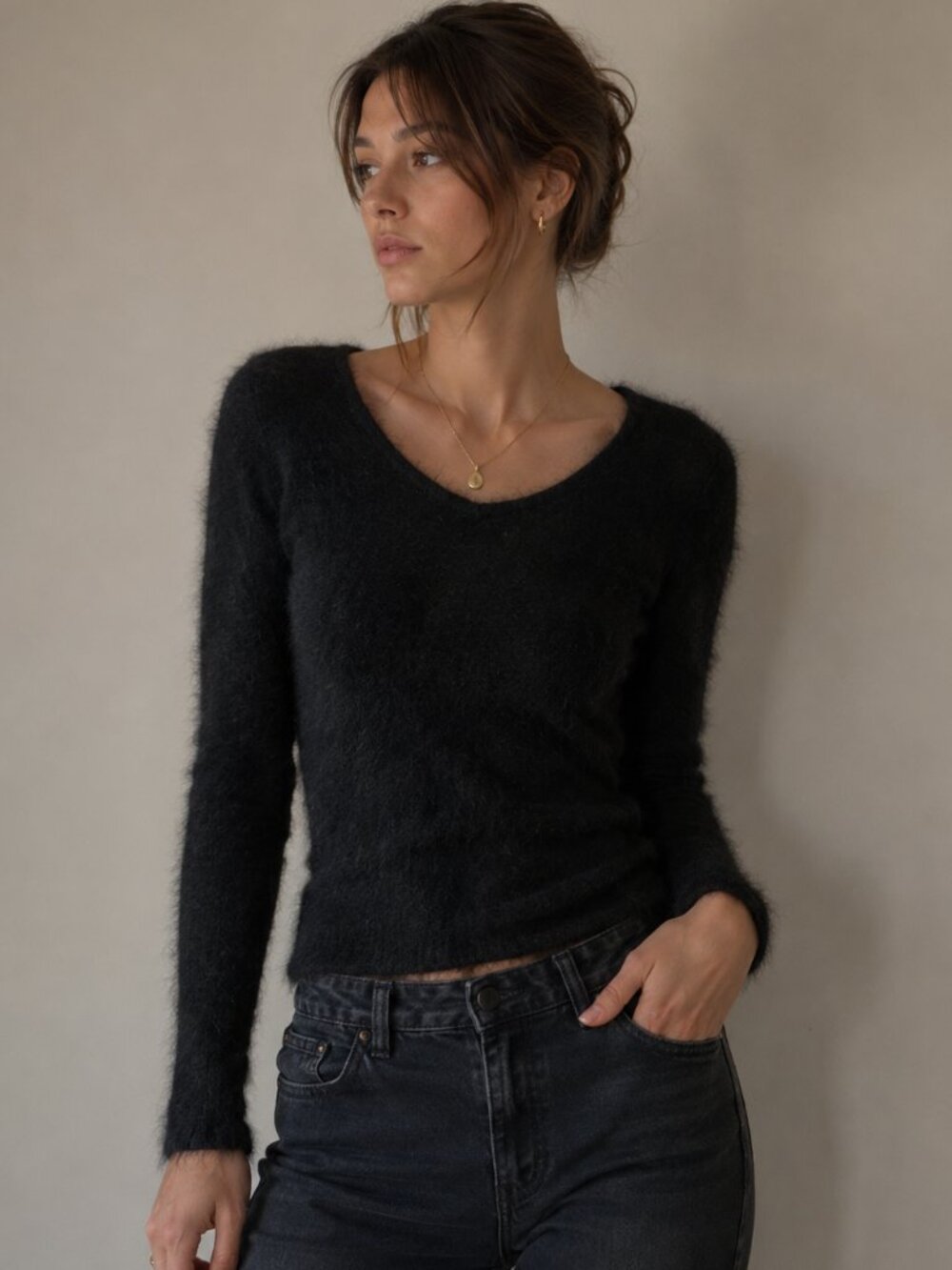 Mossimo Supply Co Angora Sweater Women’s XL Black Fuzzy Grunge Y2K Rabbit Hair